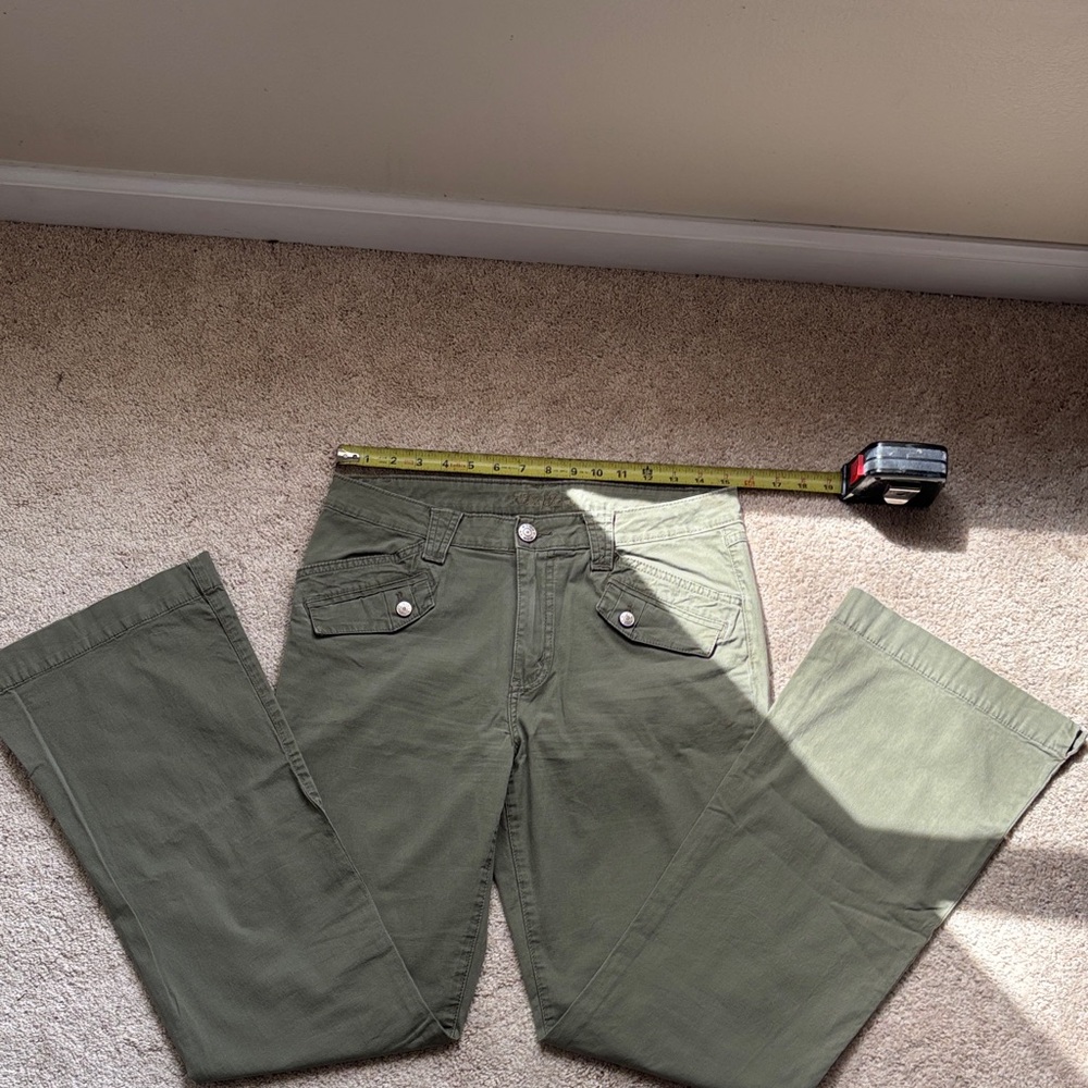 Vintage Y2K Kikit Olive Green Women's Flare & Wide Leg Jeans sz 8